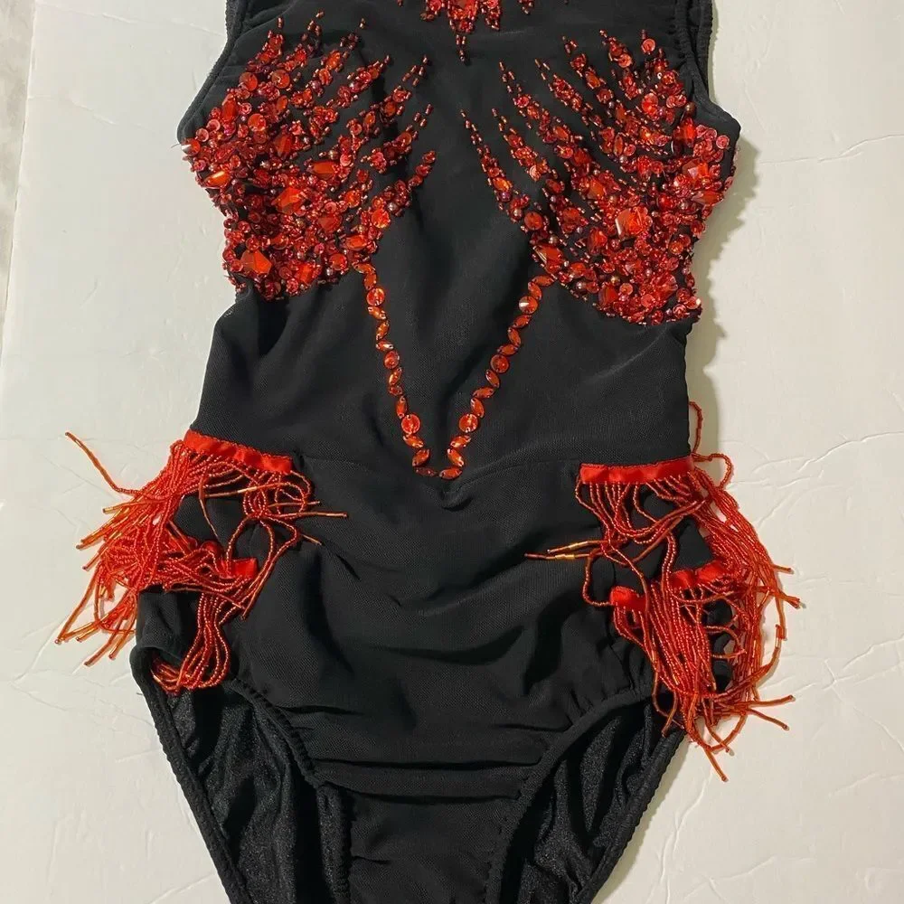 Rare Glamour competition solo dance costume red black jazz contemporary SA adult